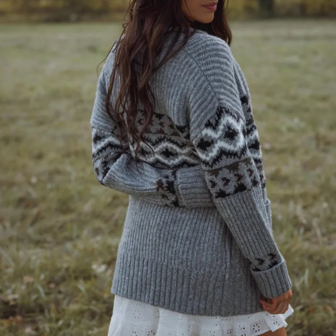 Western Grey Cardigan Sweater Coat