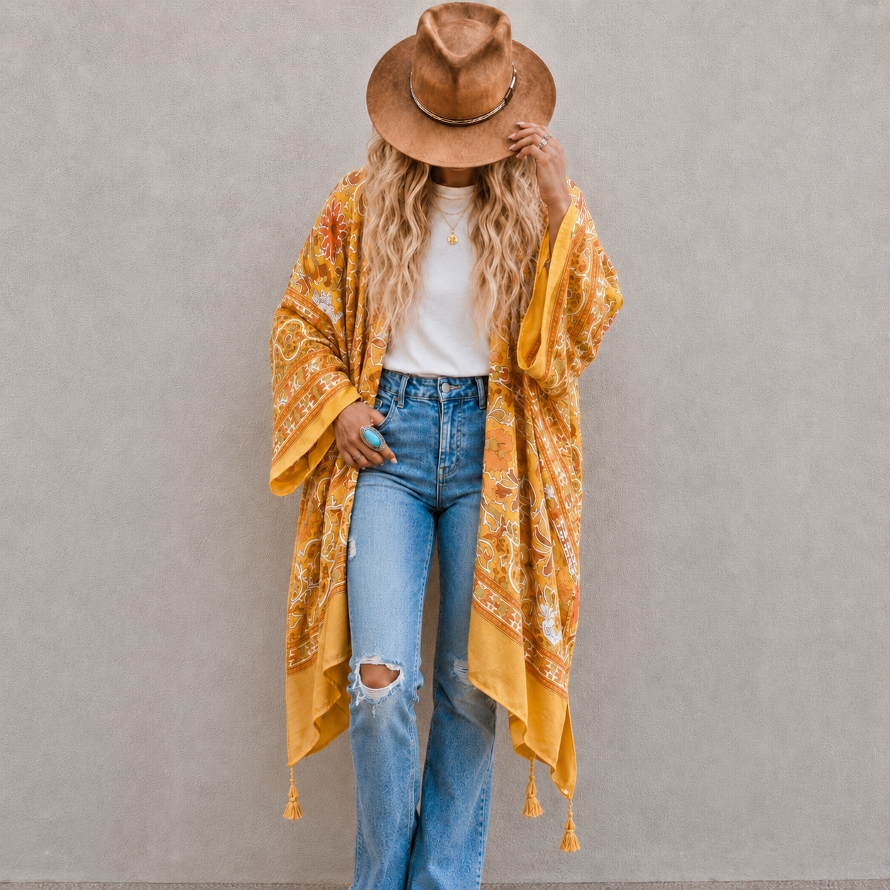 Naches Boho Mustard Kimono