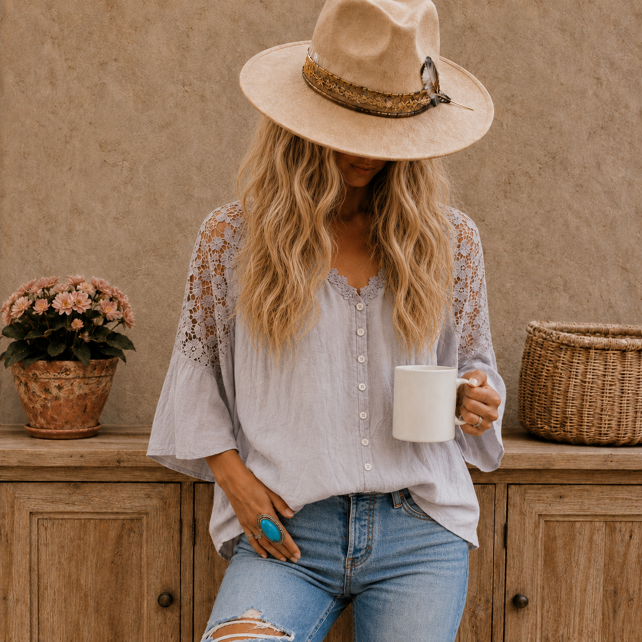 Roslyn Lace Blouse in Grey
