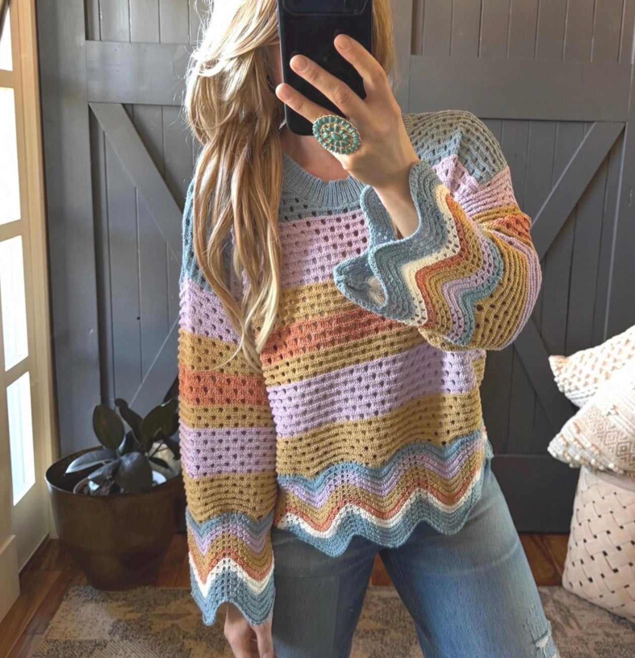 Striped Cotton Knit Lightweight Sweater - Lavender Tribe