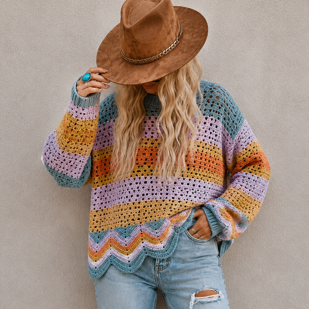Lavender Tribe Stripped Boho Sweater