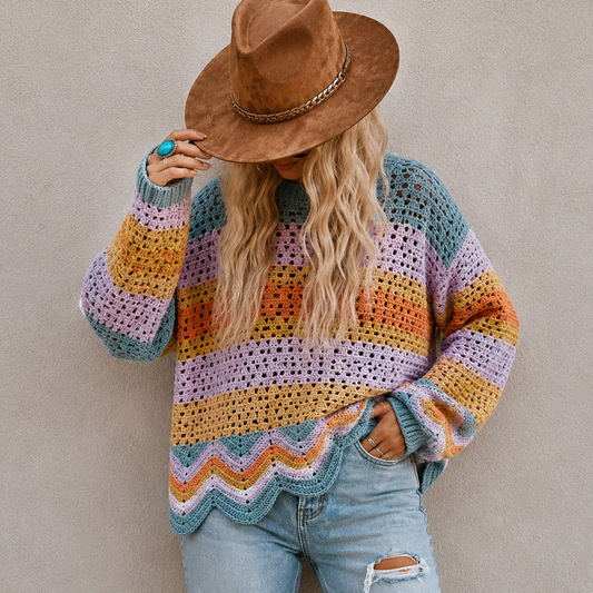 Lavender Tribe Stripped Boho Sweater