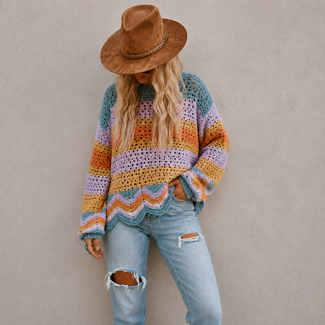 Lavender Tribe Stripped Boho Sweater