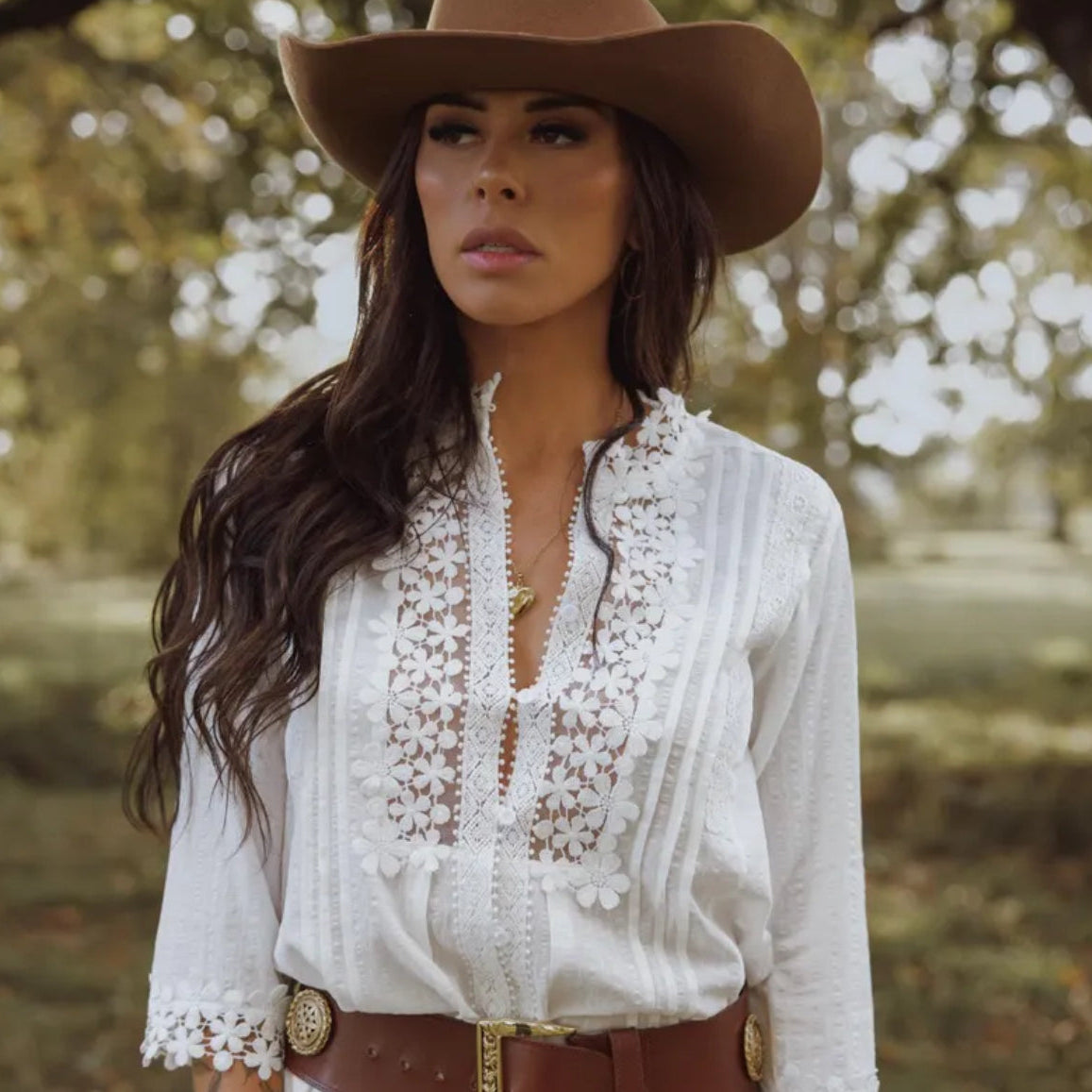 Stellan White Lace Mock Neck Blouse