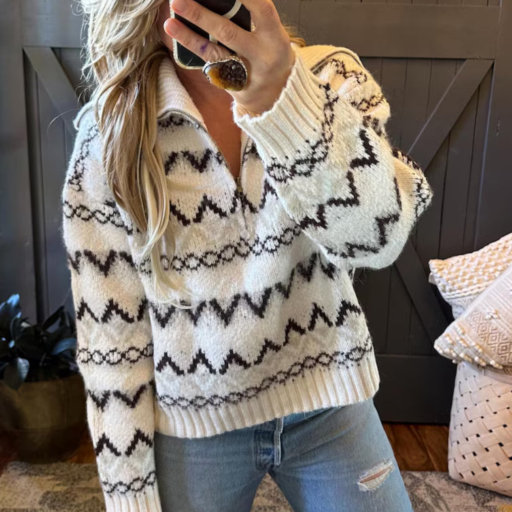 Model Women's Cotton Wool Geometric Print Sweater