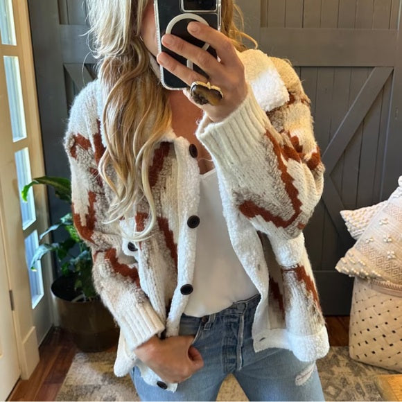 Montana Native Knit Sherpa Sweater Jacket - Lavender Tribe