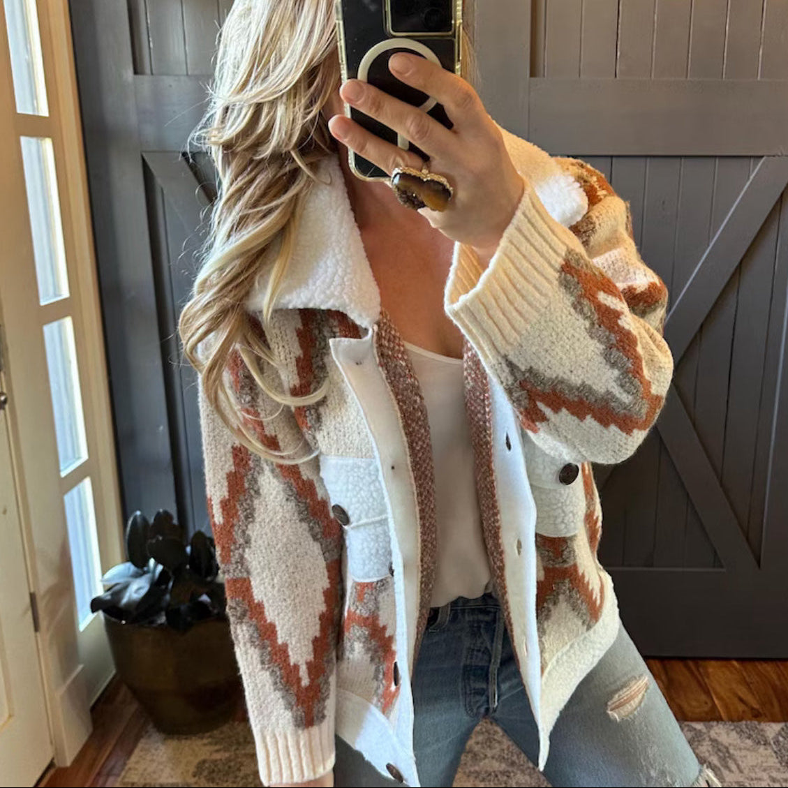 Montana Native Knit Sherpa Sweater Jacket