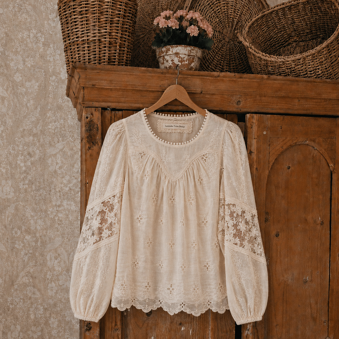 New Lavender Tribe Embroidered Lace Blouse