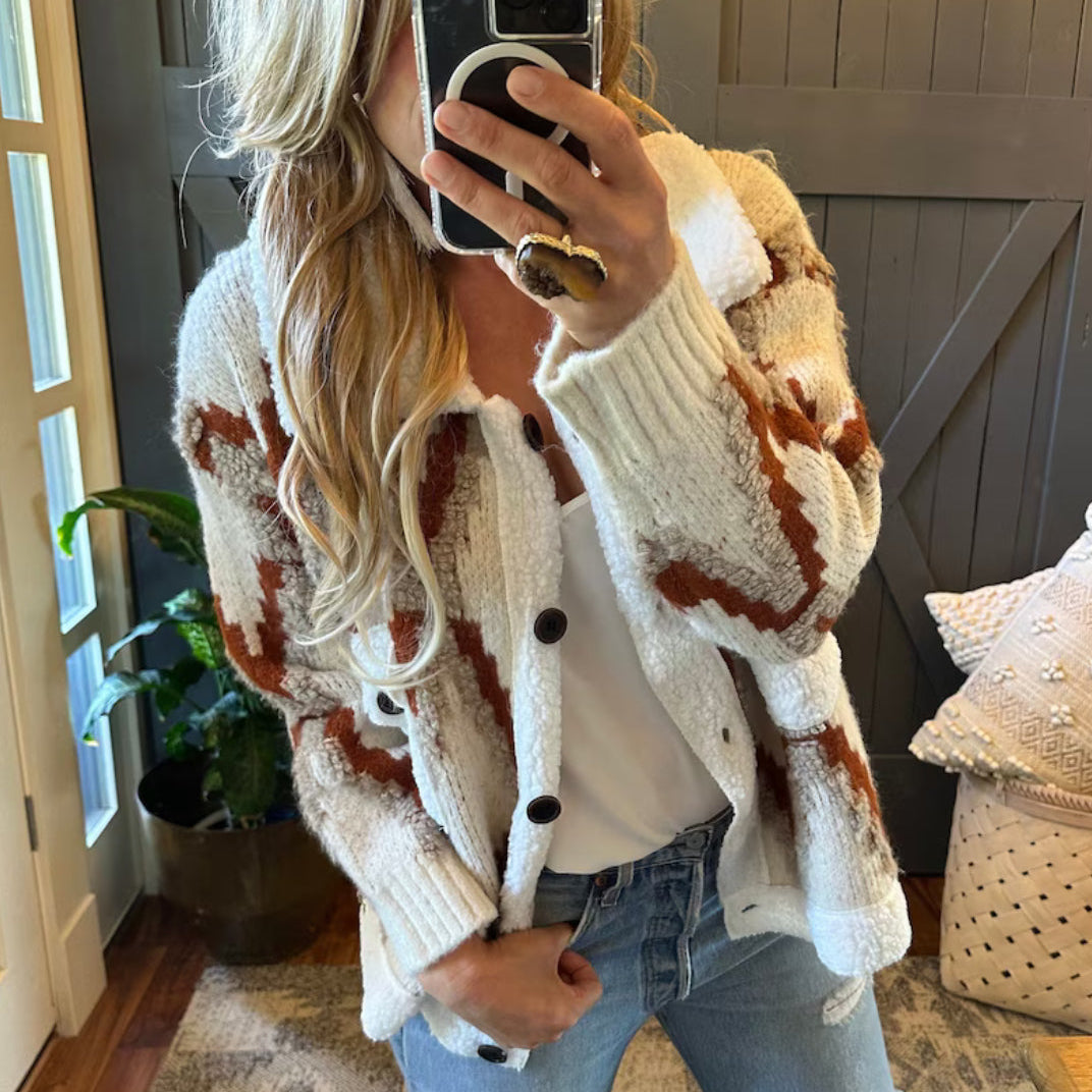 Montana Native Knit Sherpa Sweater Jacket