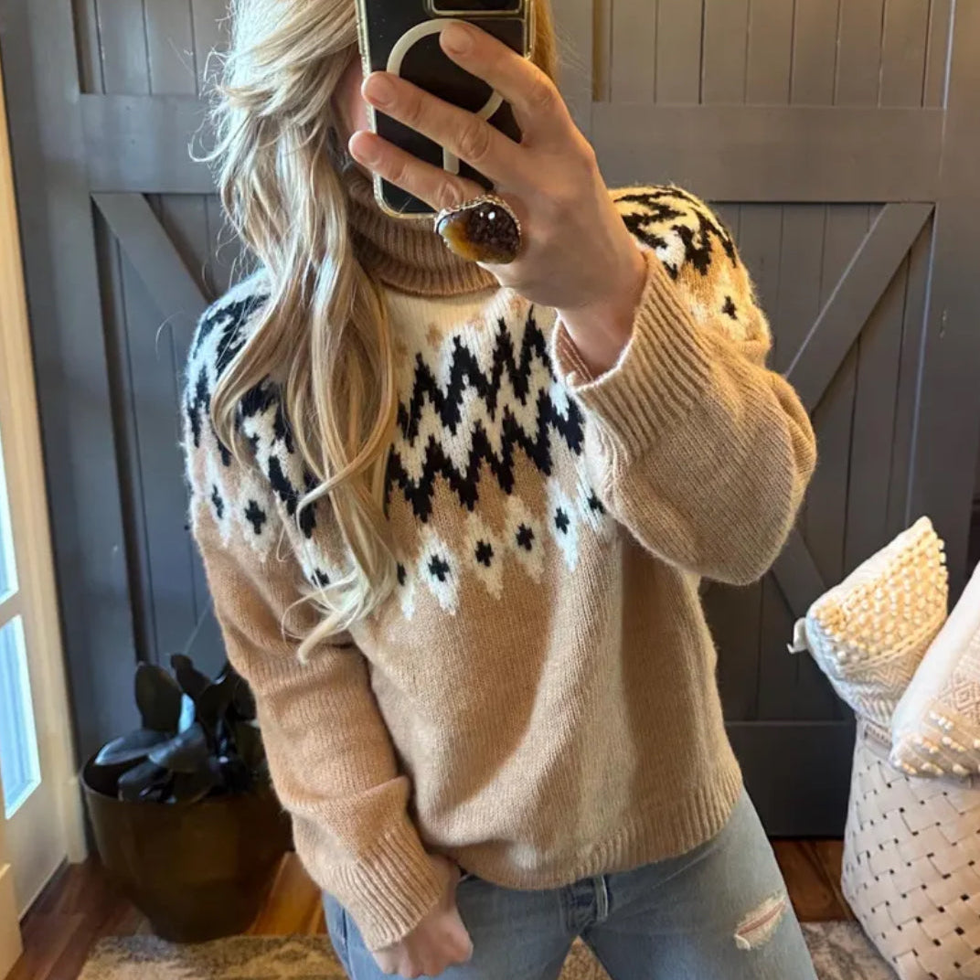Soft Fair Isle Icelandic Knit Pullover Turtleneck Sweater by Lavender Tribe Design