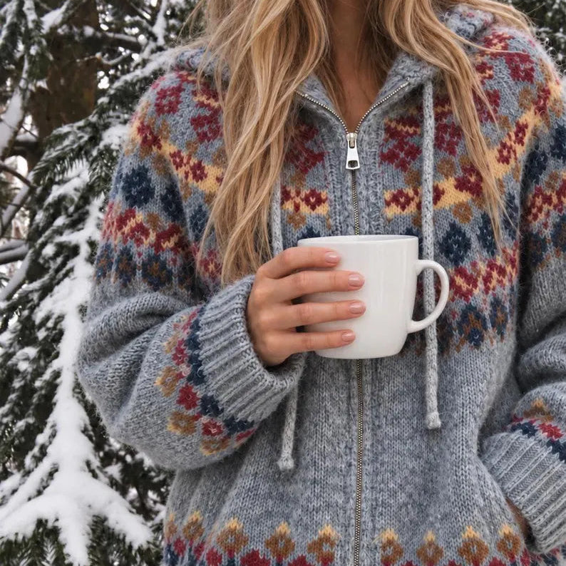 Fair Isle Hooded Knit Cardigan