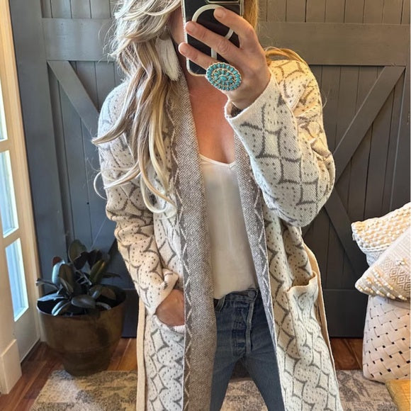 Western Sweater Belted Long Cardigan 