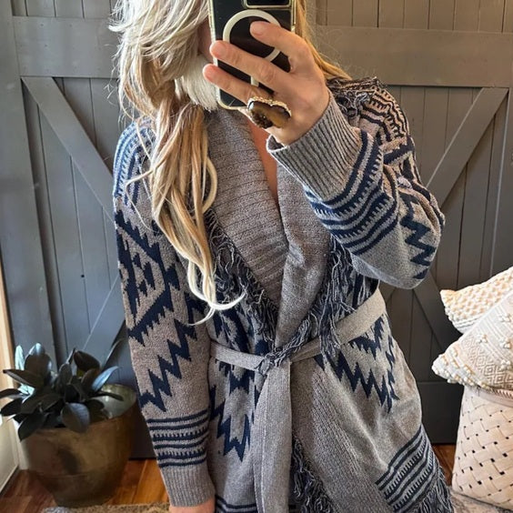 Model Selfie  Western Belted Cardigan