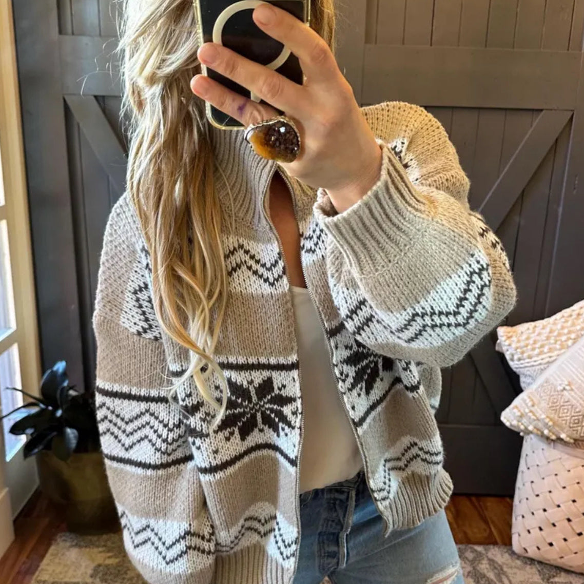 Zip Front Knitted Cardigan Sweater