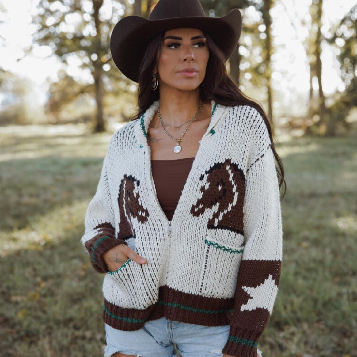 Western Horse Knit Cardigan Sweater Jacket
