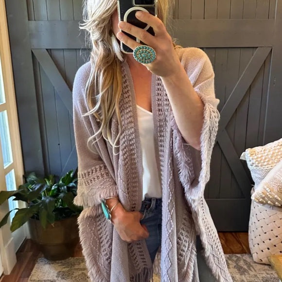 Model Western Grey Cozy Womens Western Fringe Cardigan USA Made 
