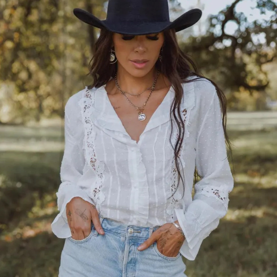 Harlow Long Sleeve Button Front Lace Blouse