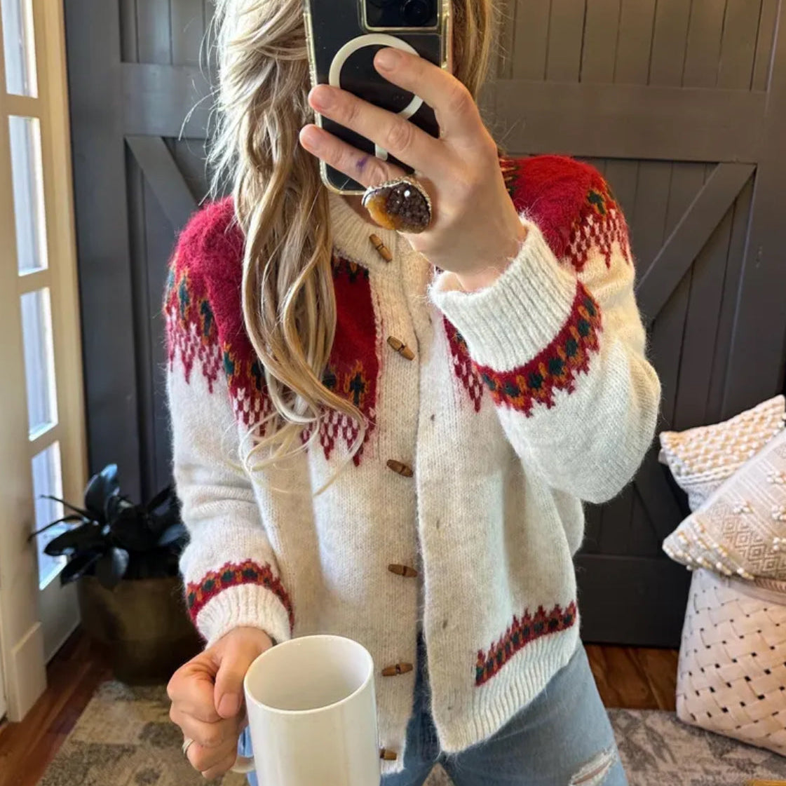 Wool Christmas Sweater with Toggle Button Front