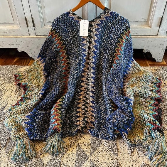 Bohemian Loom Cardigan Sweater in Blue
