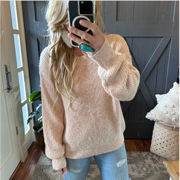 Conroy Soft Nubby Textured Pink Knit Pullover Sweater