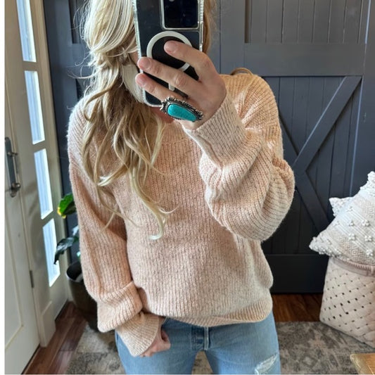 Conroy Soft Nubby Textured Pink Knit Pullover Sweater