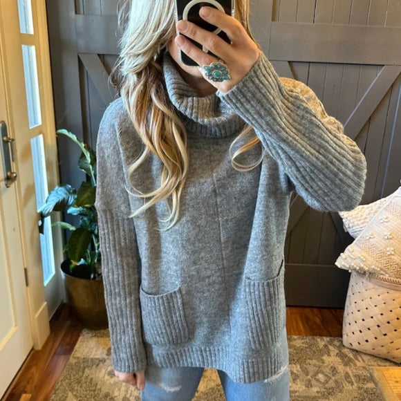 Bend Cozy Grey Knit Mock Neck Pullover Sweater