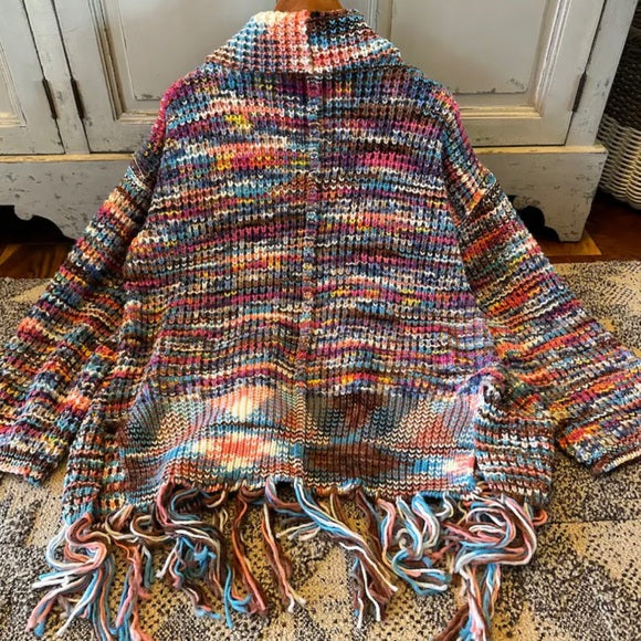 Confetti Knit Long Fringe Handmade Cardigan Sweater