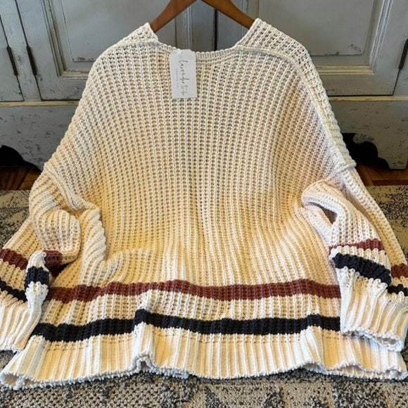 Birch Spring Oversized Cozy Stripe Crochet Handmade Cardigan