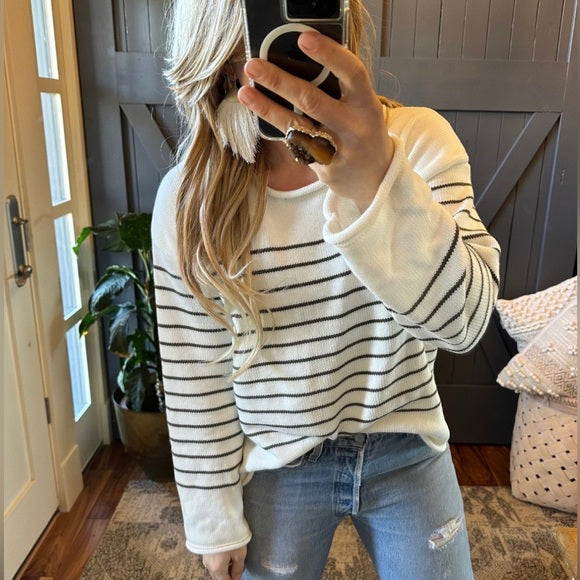 Katy Stripe Cotton Knit Top Pullover Sweater