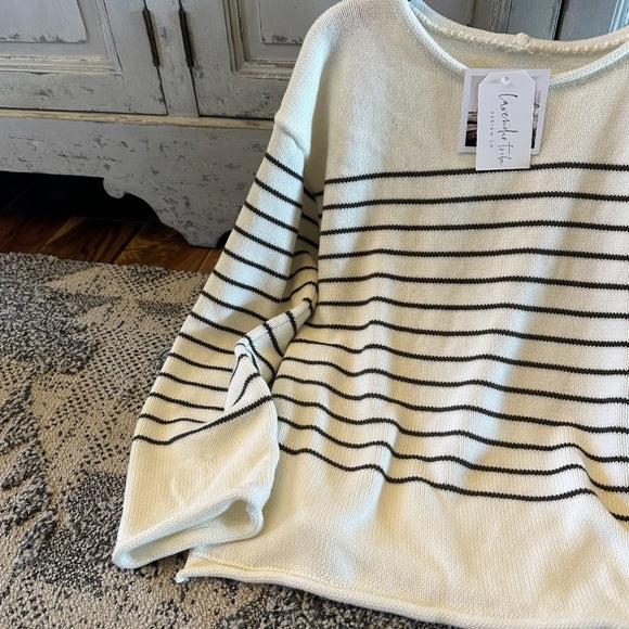 Katy Stripe Cotton Knit Top Pullover Sweater