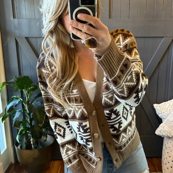 Holsten Geometric Aztec Knit Cardigan Sweater