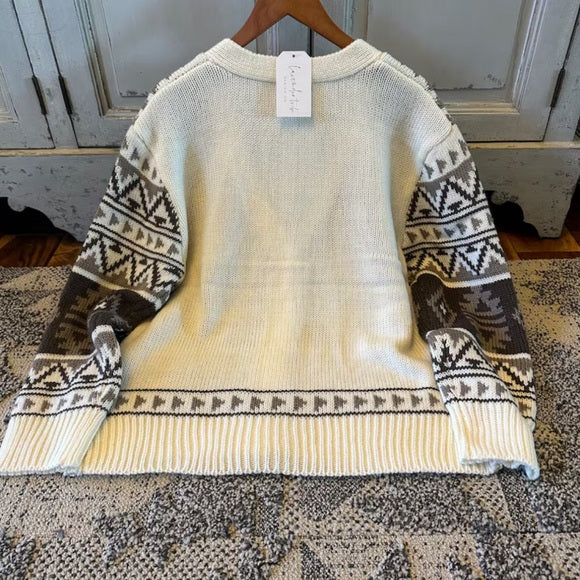 Holsten Aztec White Knit Cardigan Sweater