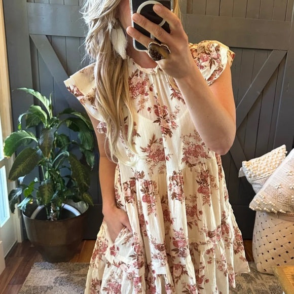 Cottage Rose Floral Cotton Dress