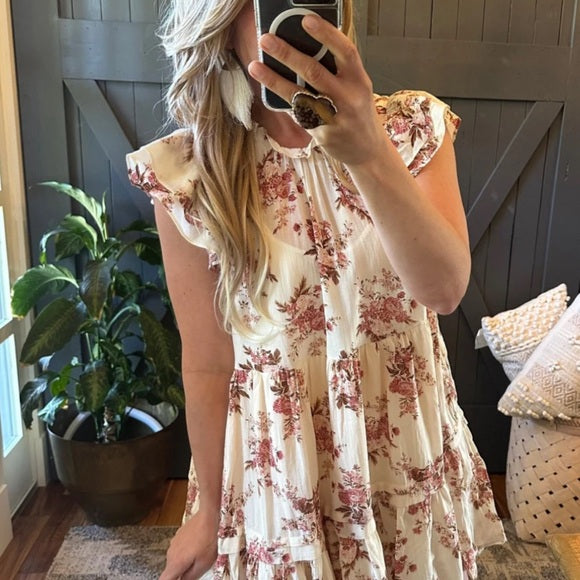 Cottage Rose Floral Cotton Dress