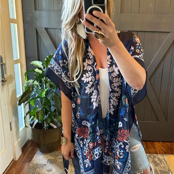 Navy Floral Kimono Cardigan