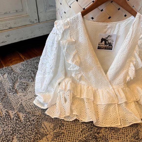 White Lace Cotton Gauze Blouse