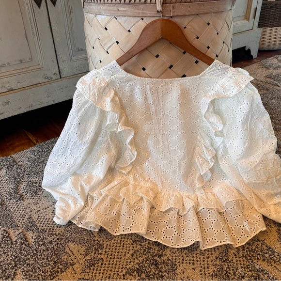 White Lace Cotton Gauze Blouse