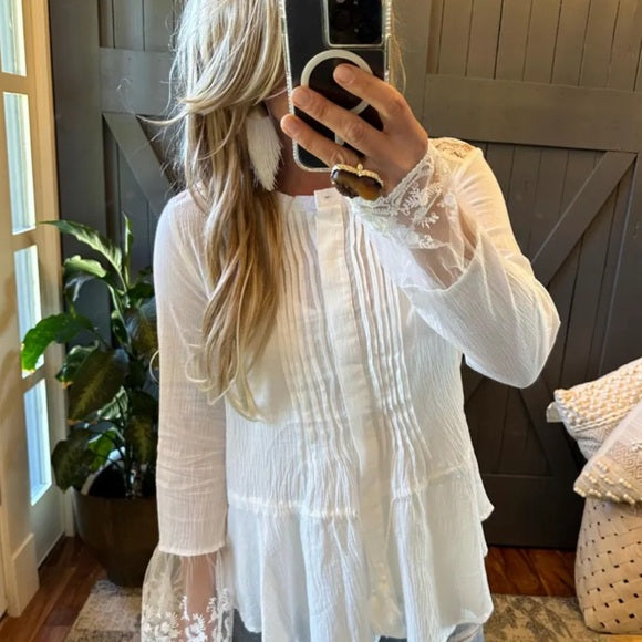 Harrison White Cotton Button Front  Blouse