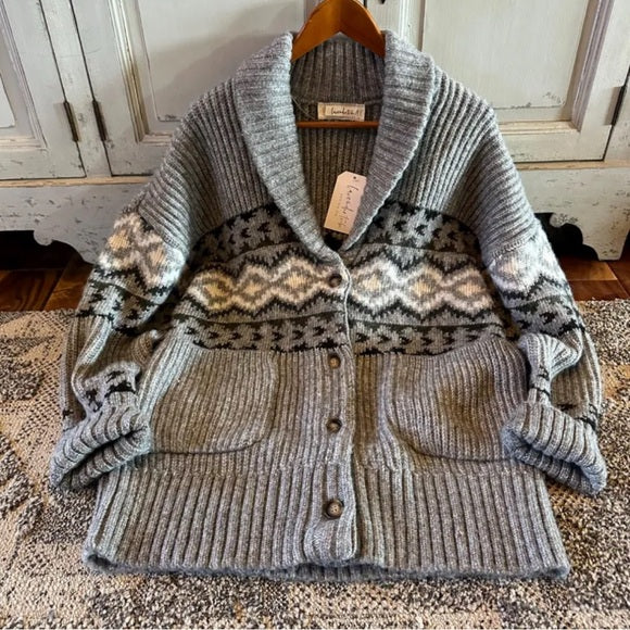 Western Cowichan Print Grey Cardigan Sweater