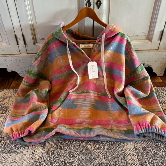 Wylie Aztec Native Print Pullover Hooded Jacket in Pink