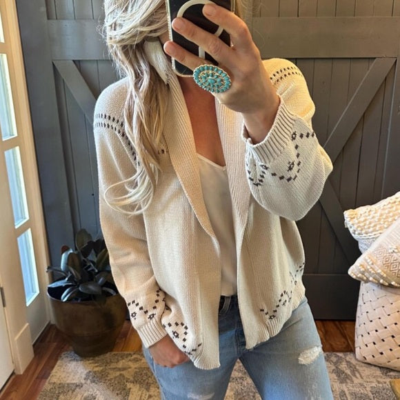 Western Horse Knit Shawl Collar Cardigan Sweater