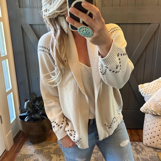 Western Horse Knit Shawl Collar Cardigan Sweater