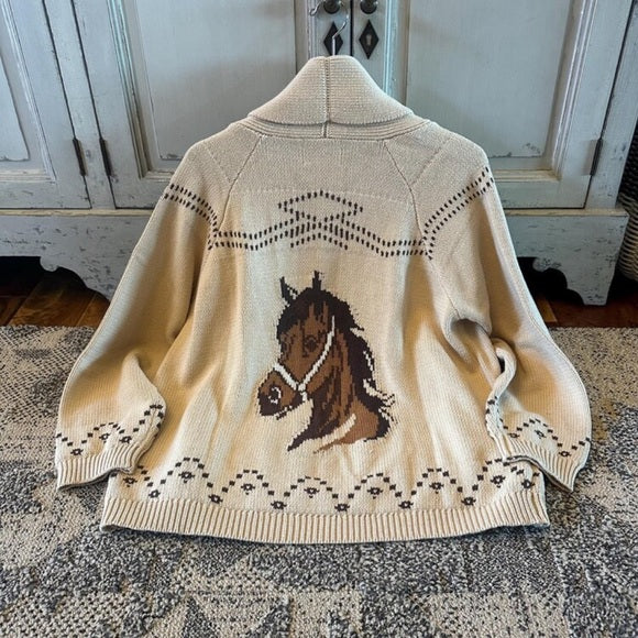 Western Horse Knit Shawl Collar Cardigan Sweater