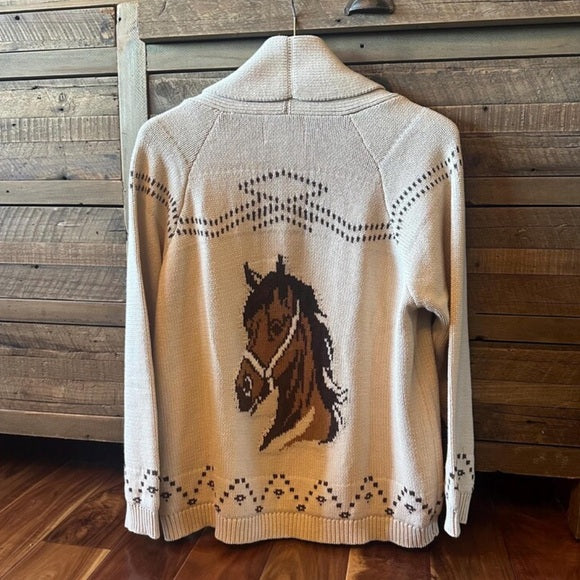 Western Horse Knit Shawl Collar Cardigan Sweater