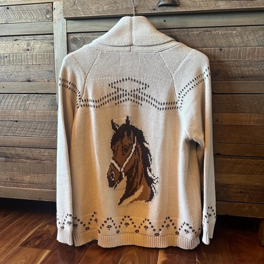 Western Horse Knit Shawl Collar Cardigan Sweater