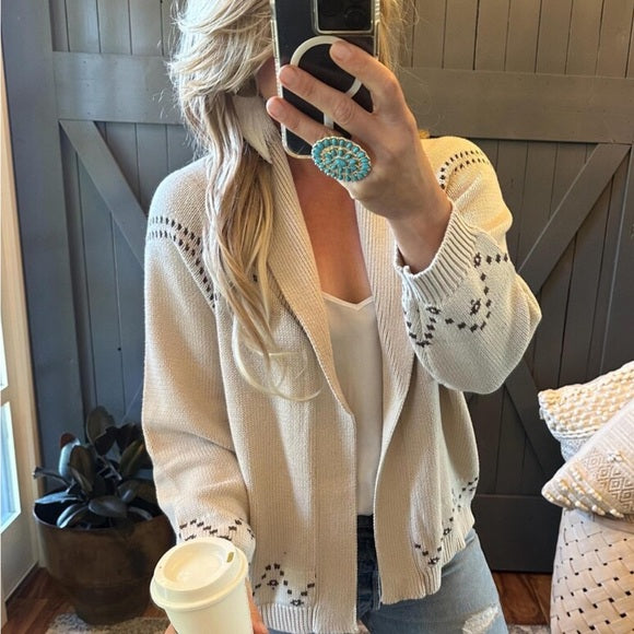 Western Horse Knit Shawl Collar Cardigan Sweater