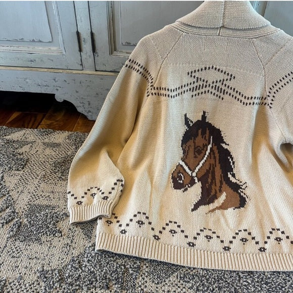 Western Horse Knit Shawl Collar Cardigan Sweater