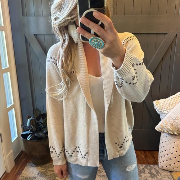 Western Horse Knit Shawl Collar Cardigan Sweater