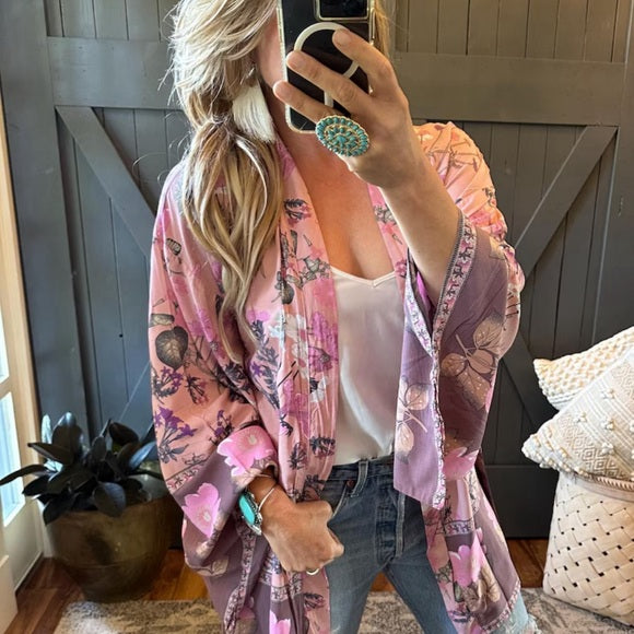 Billie Floral Kimono Sleeve Cardigan Top