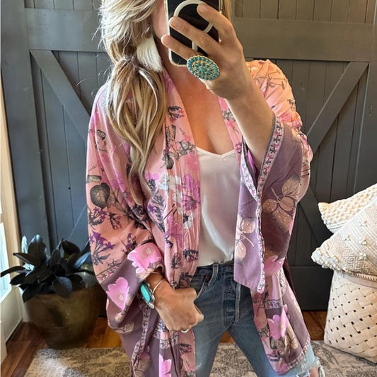 Billie Floral Kimono Sleeve Cardigan Top